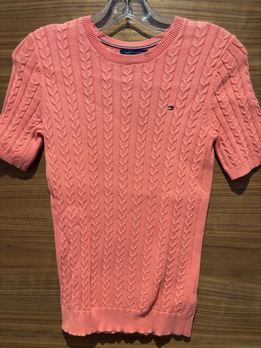 Tommy Hilfiger Coral Cable-Knit Crewneck Short Sleeve Top